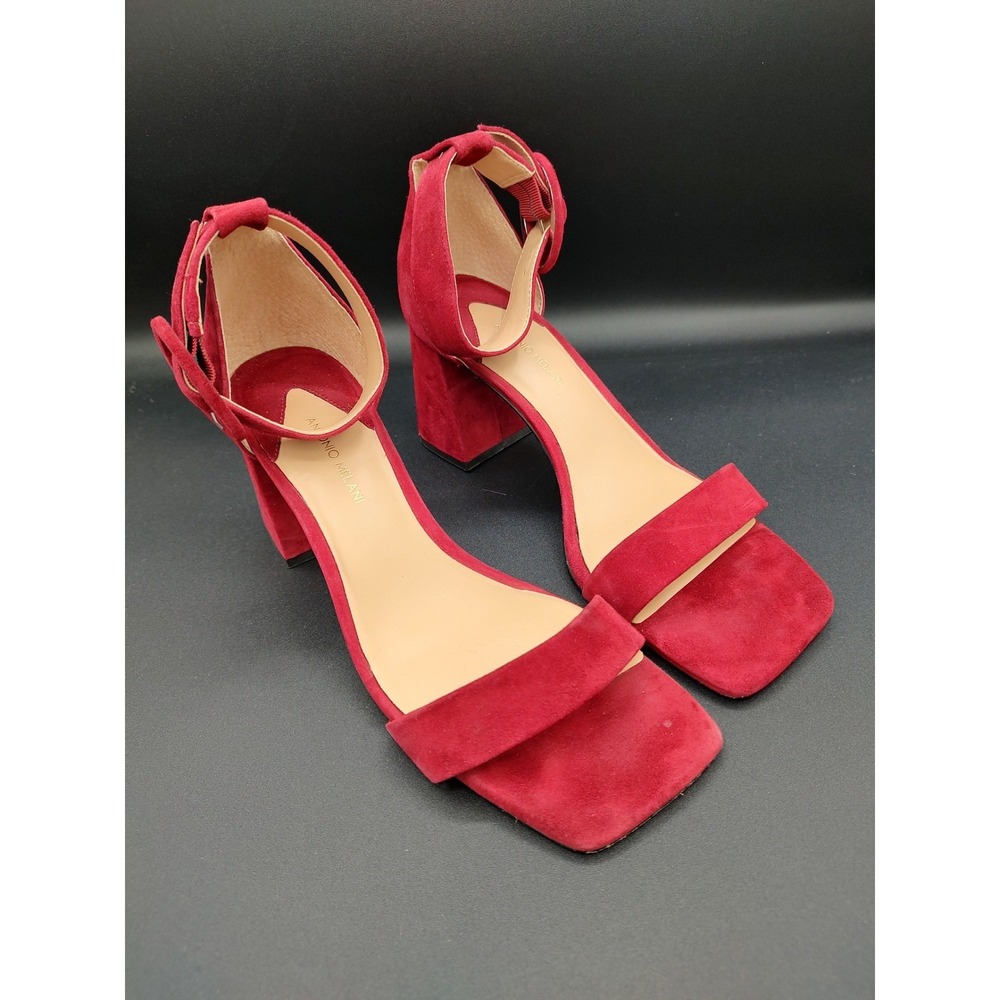 Antonio Melani Red Suede Block Heel Ankle Strap Sandals Women's Size 9.5M‎
